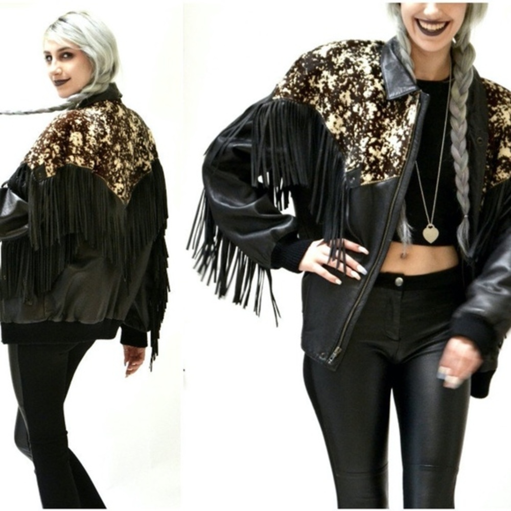 Michael Hoban Vintage North Beach Pony Yoke Fringe Leather Jacket‎